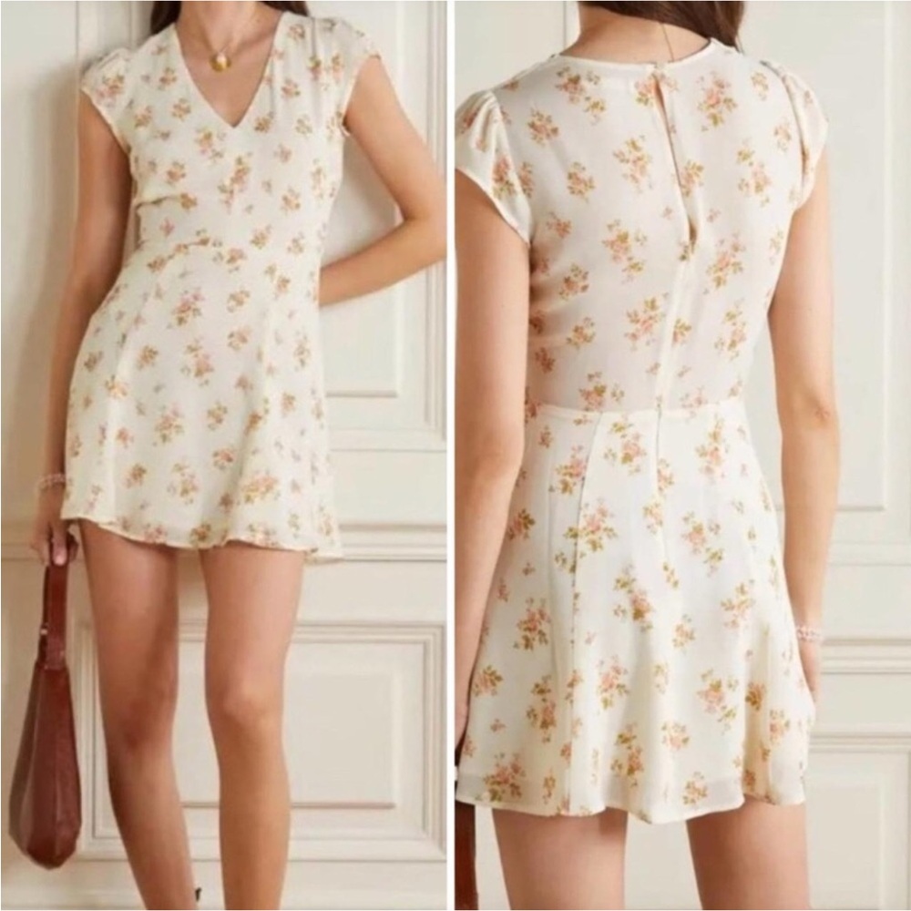 Reformation Deven cream Floral mini dress Sz 10